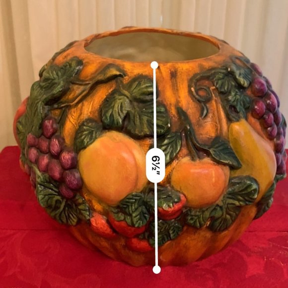 Handmade Ceramic Center Piece Fall Pumpkin with Fruit - Picture 6 of 6
